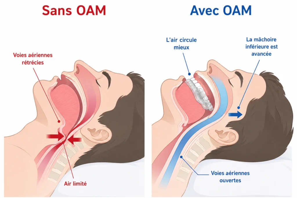 Schéma de l'orthèse d'avancée mandibulaire contre l'apnée, dentiste à Strasbourg